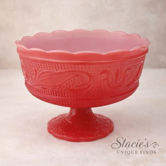 EO Brody Co Other - Vintage EO Brody Co Cleveland OH White And Red Milk Glass Compote Bowl EUC
